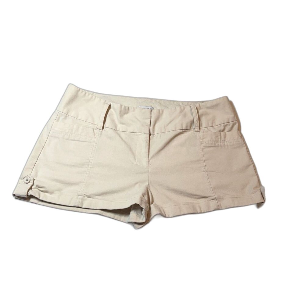 Guess Est 1981 Women’s Stretch Shorts Size 32 Button Detail Khaki Roll Up Legs